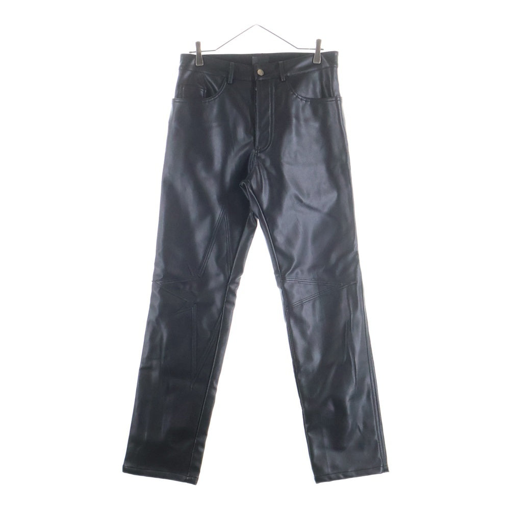 NO BRAND(ノーブランド) Visions Of A Craw ヴィジョンスオブアクロー Patched Faux Leather Pants パッチドフェイクレザーパンツ モチーフパッチストレートパンツ ブラック