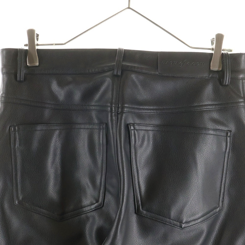 NO BRAND(ノーブランド) Visions Of A Craw ヴィジョンスオブアクロー Patched Faux Leather Pants パッチドフェイクレザーパンツ モチーフパッチストレートパンツ ブラック