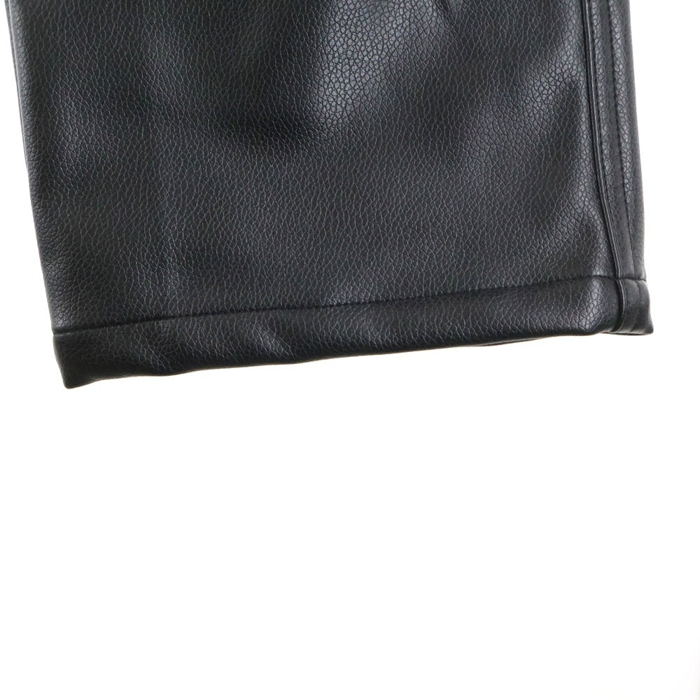 NO BRAND(ノーブランド) Visions Of A Craw ヴィジョンスオブアクロー Patched Faux Leather Pants パッチドフェイクレザーパンツ モチーフパッチストレートパンツ ブラック