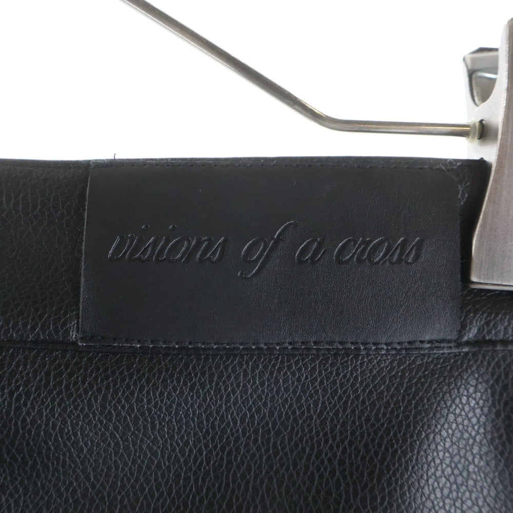 NO BRAND(ノーブランド) Visions Of A Craw ヴィジョンスオブアクロー Patched Faux Leather Pants パッチドフェイクレザーパンツ モチーフパッチストレートパンツ ブラック