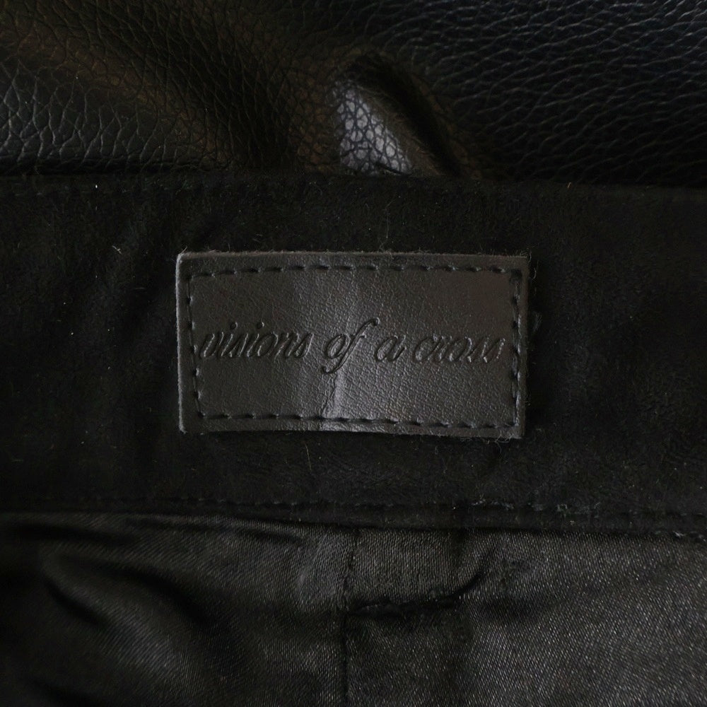 NO BRAND(ノーブランド) Visions Of A Craw ヴィジョンスオブアクロー Patched Faux Leather Pants パッチドフェイクレザーパンツ モチーフパッチストレートパンツ ブラック