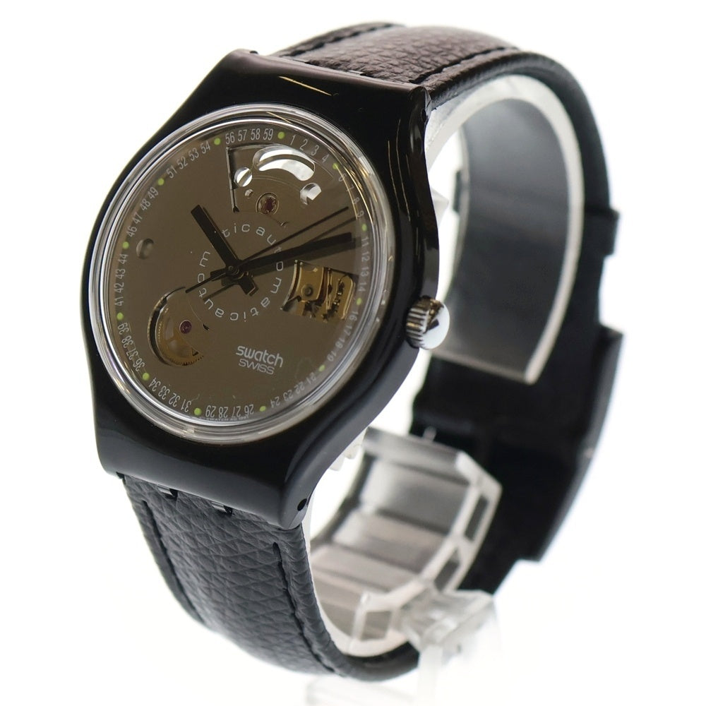 SWATCH(スウォッチ) Black Motion Automatic Watch ブラックモーションオートマチック レザーバンド自動巻き腕時計 ブラック