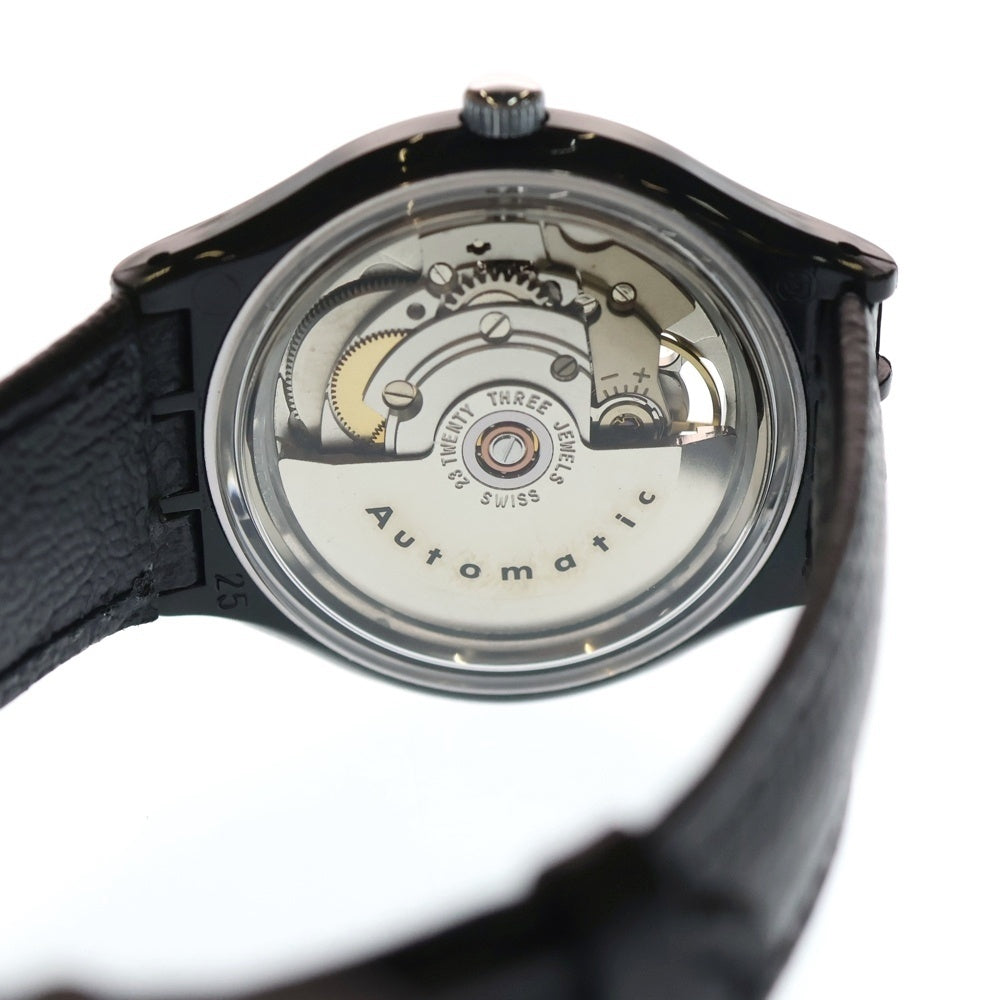SWATCH(スウォッチ) Black Motion Automatic Watch ブラックモーションオートマチック レザーバンド自動巻き腕時計 ブラック