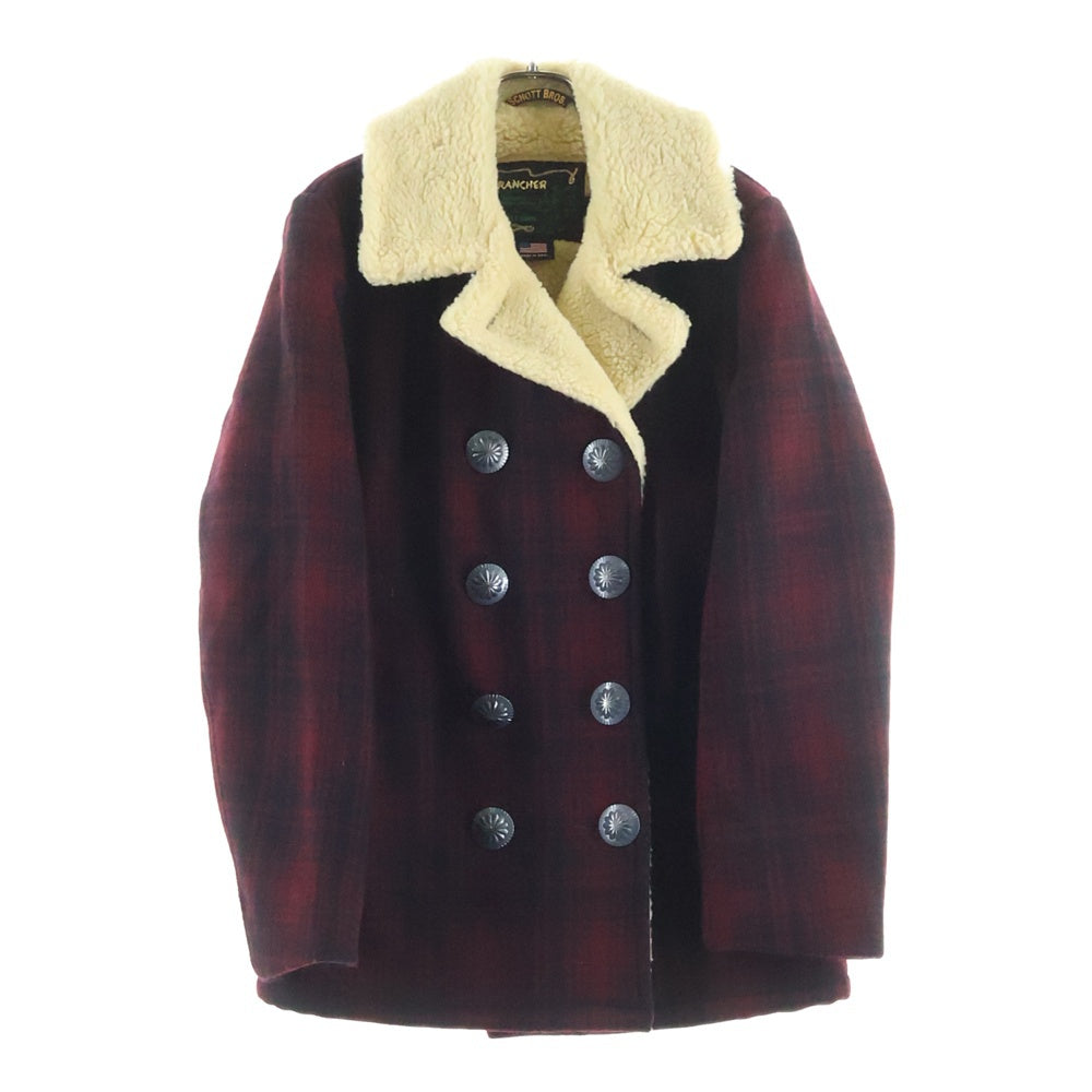 SCHOTT(ショット) フラワービッグコンチョ ウールチェック柄 ボアランチコート ジャケット レッド