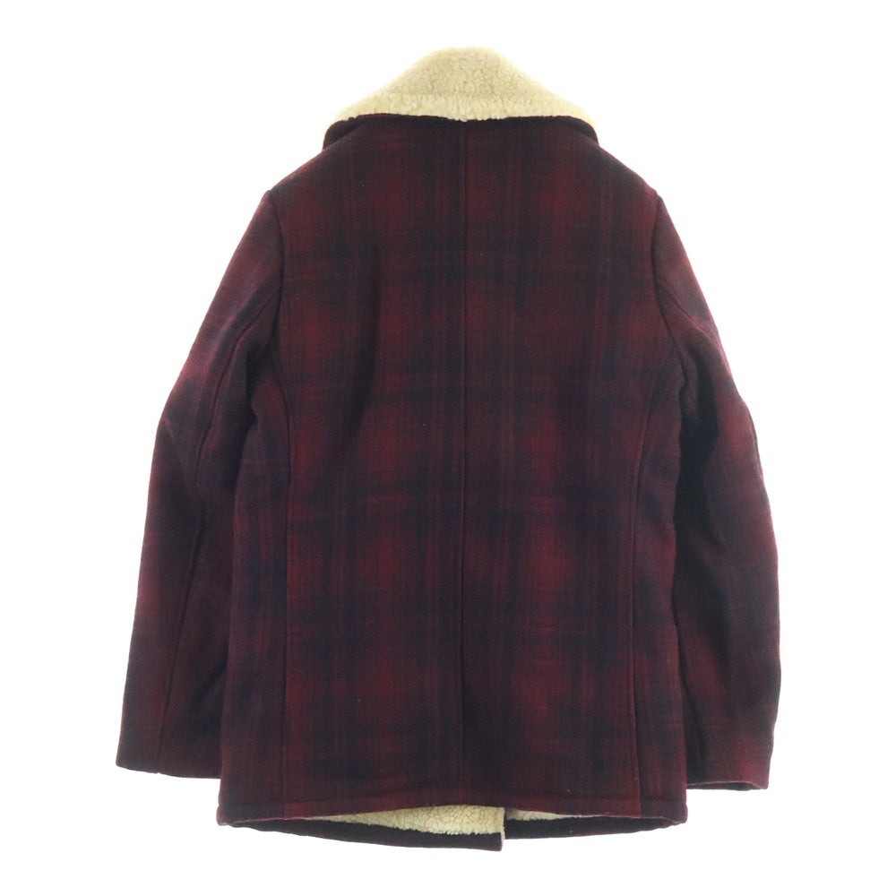 SCHOTT(ショット) フラワービッグコンチョ ウールチェック柄 ボアランチコート ジャケット レッド