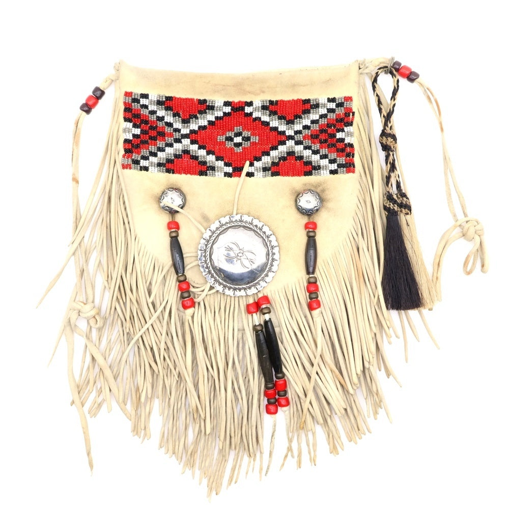 THE BINGO BROTHERS(ザ ビンゴブラザーズ) コンチョ ビーズ付き レザーメディスンバッグ アイボリー