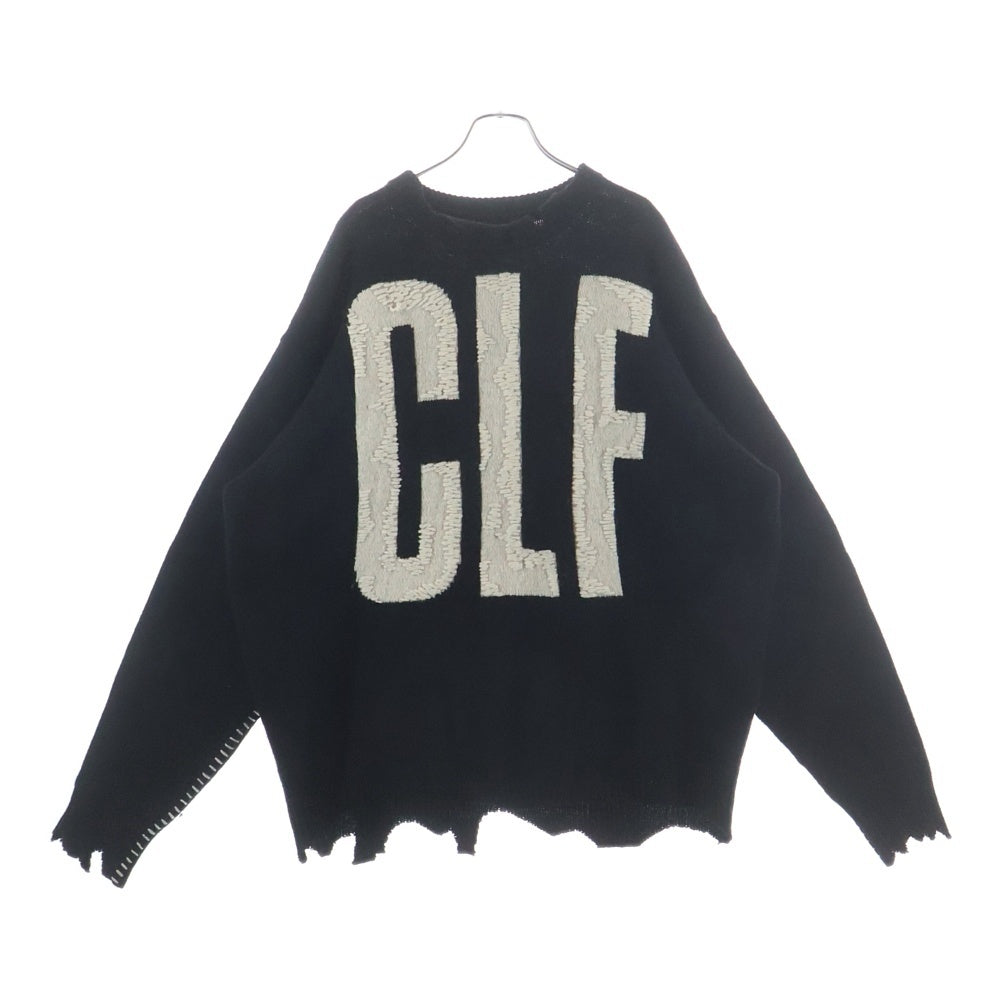 SAINT MICHAEL(セントマイケル) 22AW CLF MEN KNIT フロントデザイン ニットセーター ダメージ加工 デストロイ加工 SM-A22-0000-033 ブラック