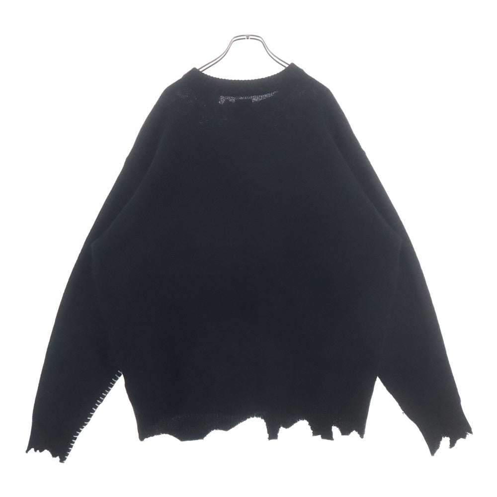 SAINT MICHAEL(セントマイケル) 22AW CLF MEN KNIT フロントデザイン ニットセーター ダメージ加工 デストロイ加工 SM-A22-0000-033 ブラック