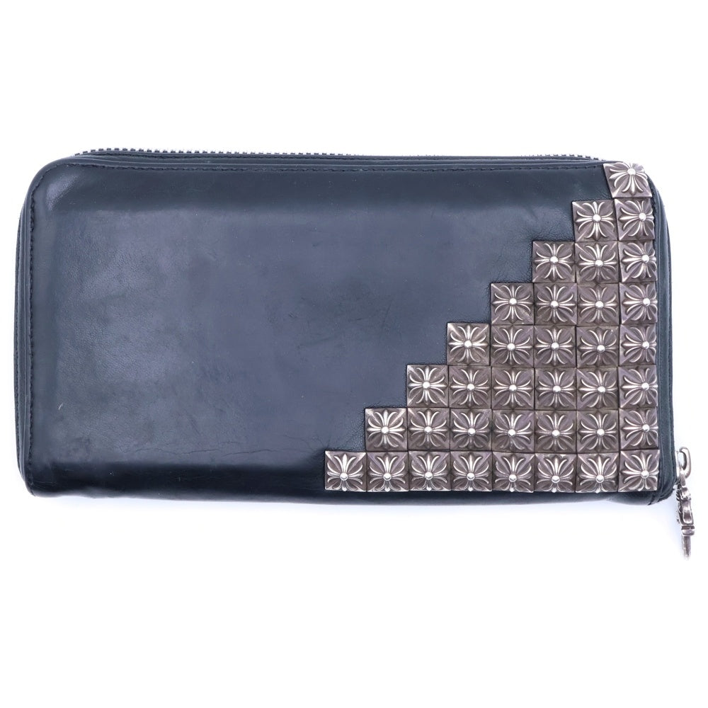CHROME HEARTS(クロムハーツ) REC F ZIP ゼロピラミッドスタッズコーナー ラウンドジップレザー 財布 ブラック/シルバー