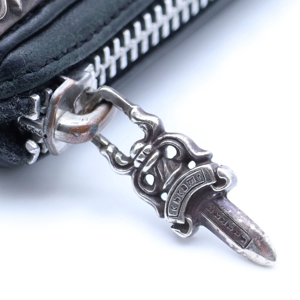 CHROME HEARTS(クロムハーツ) REC F ZIP ゼロピラミッドスタッズコーナー ラウンドジップレザー 財布 ブラック/シルバー