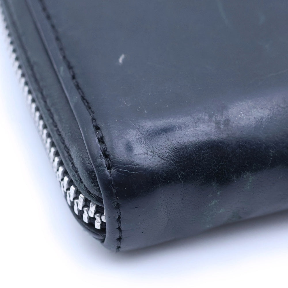 CHROME HEARTS(クロムハーツ) REC F ZIP ゼロピラミッドスタッズコーナー ラウンドジップレザー 財布 ブラック/シルバー
