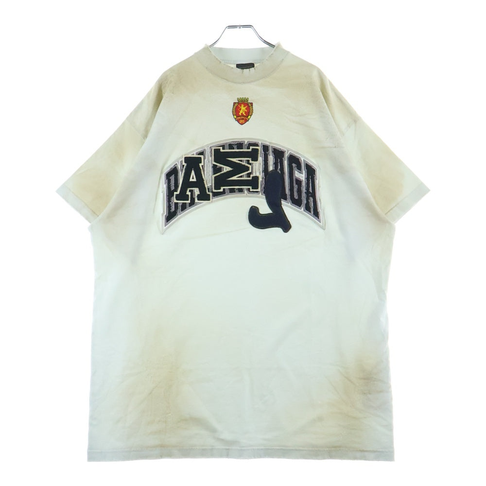 BALENCIAGA(バレンシアガ) 23SS SKATER OVERSIZED スケーター クラッシュダスト加工 ワッペン 半袖Tシャツ カットソー ホワイト 739028 TOVN2