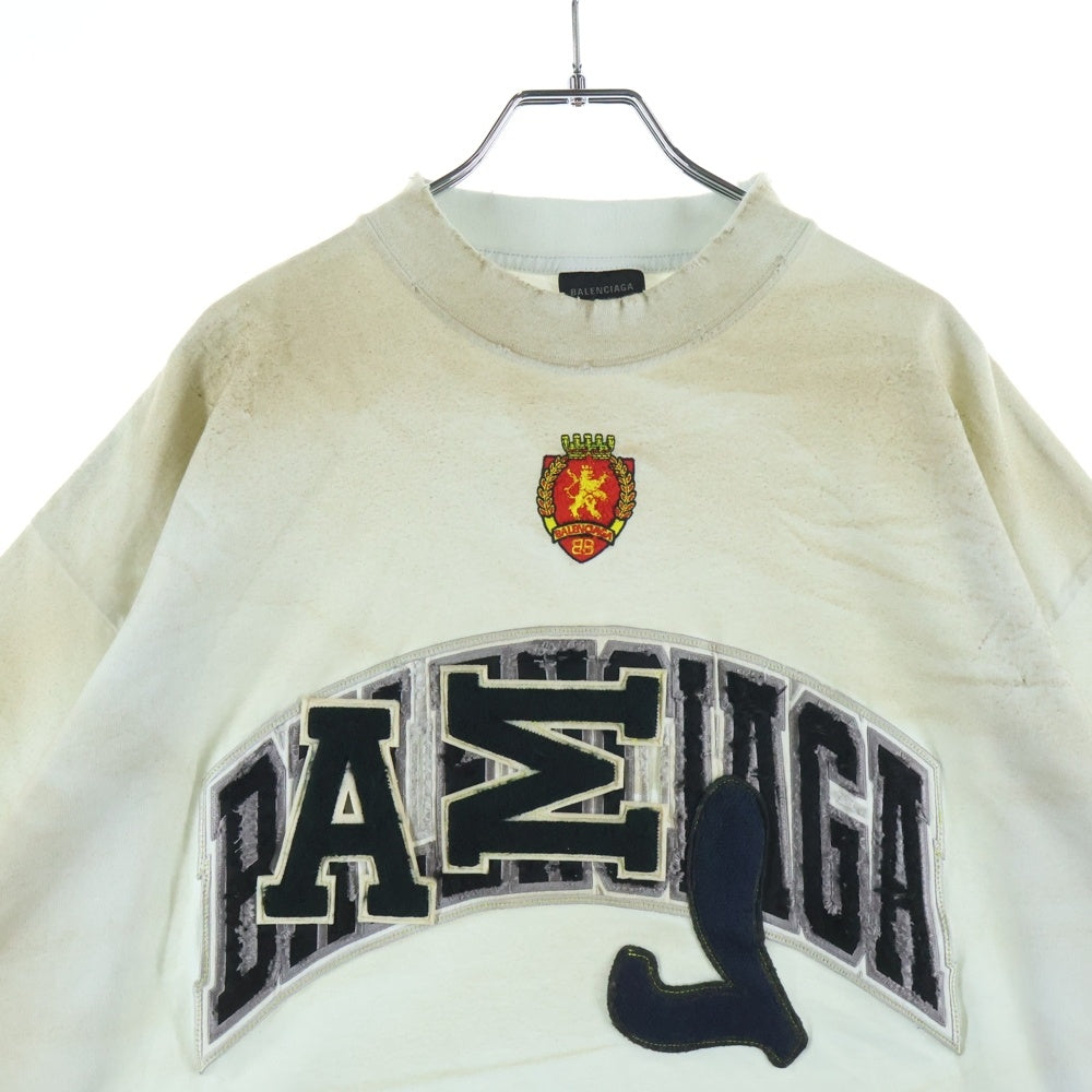 BALENCIAGA(バレンシアガ) 23SS SKATER OVERSIZED スケーター クラッシュダスト加工 ワッペン 半袖Tシャツ カットソー ホワイト 739028 TOVN2