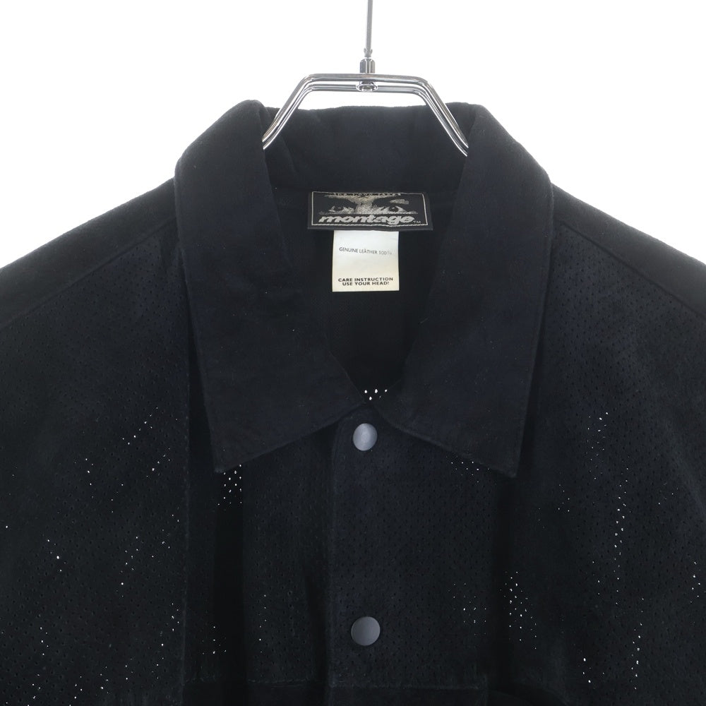 montage(モンタージュ) Suede Short Sleeve Shirts スエードショートスリーブシャツ スナップボタン半袖シャツ ブラック