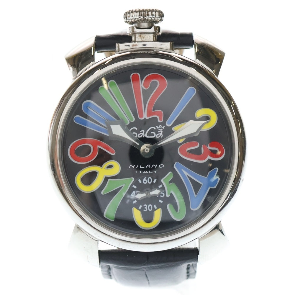 GaGa MILANO(ガガミラノ) Manuale 48mm マヌアーレ48ミリ 手巻式腕時計 レザーベルト リストウォッチ ブラック