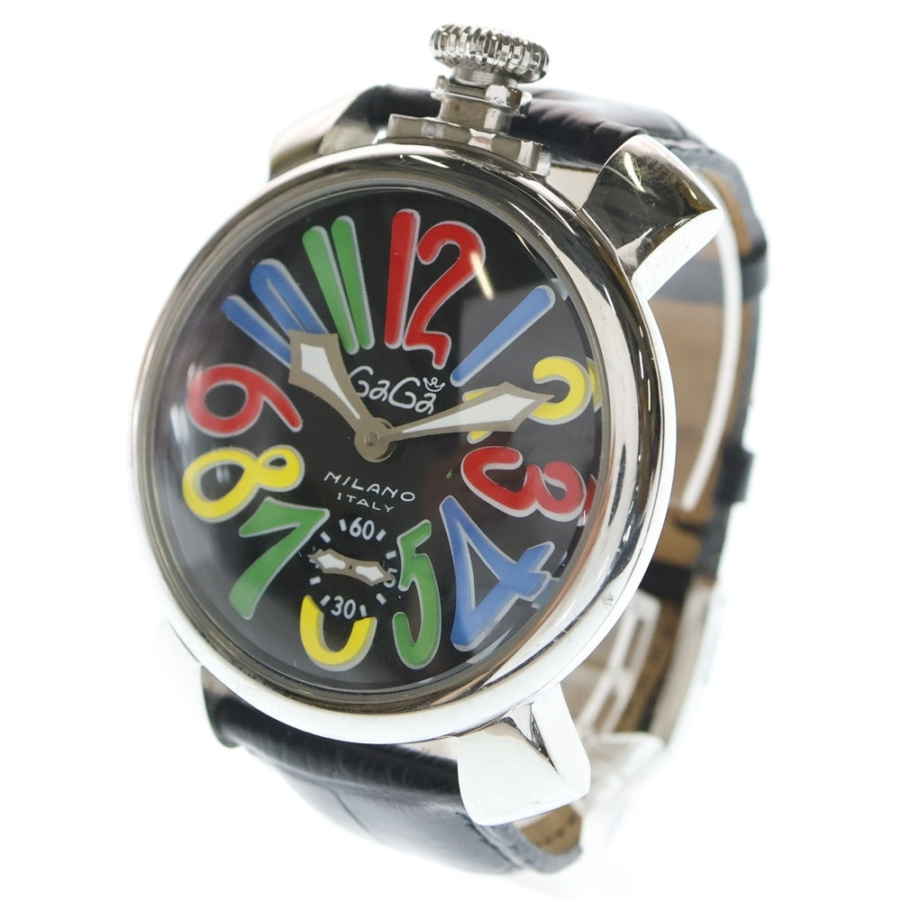 GaGa MILANO(ガガミラノ) Manuale 48mm マヌアーレ48ミリ 手巻式腕時計 レザーベルト リストウォッチ ブラック