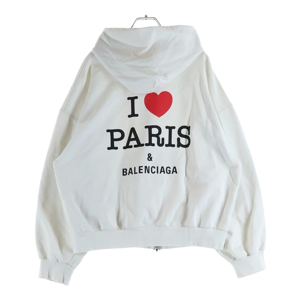 BALENCIAGA(バレンシアガ) 24SS I Love Paris Zip Up Hoodie アイラブパリ ジップアップパーカー ロゴプリントジップアップスウェットパーカー 803264 TRVM6 ホワイト