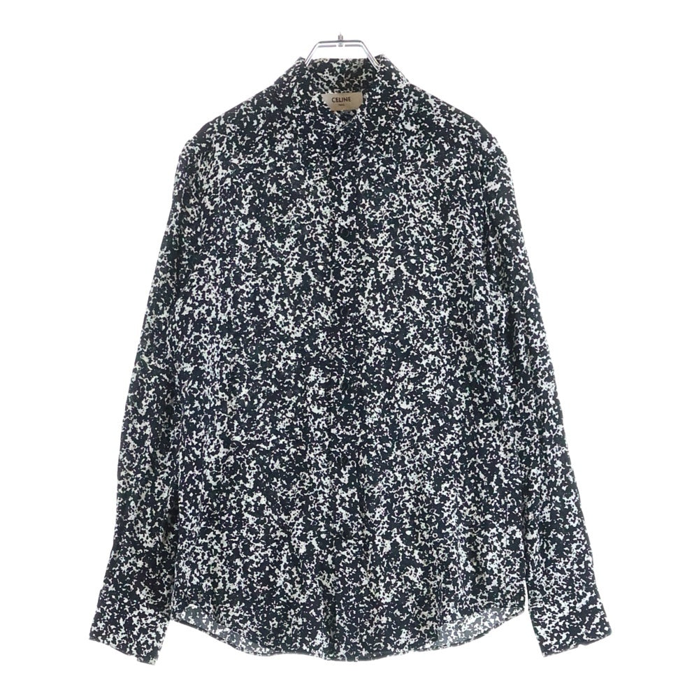 CELINE(セリーヌ) 19AW スプラッター マーブルプリントクラシック総柄長袖シャツ ブラック 2C028371F