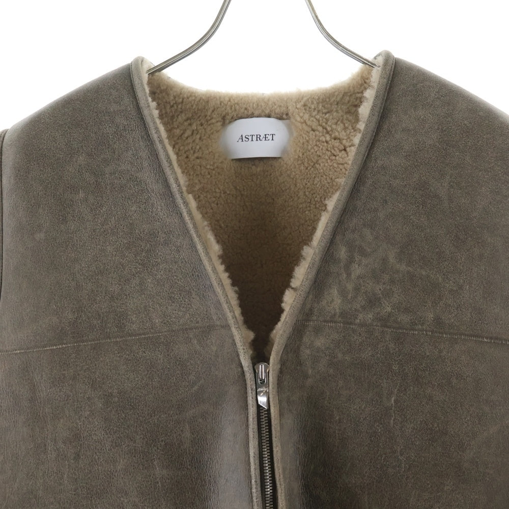 ASTRAET(アストラット) SAMPLE Mouton Zip Vest ムートンジップベスト クラックレザーボアベスト 5499-199-3444 ブラウン