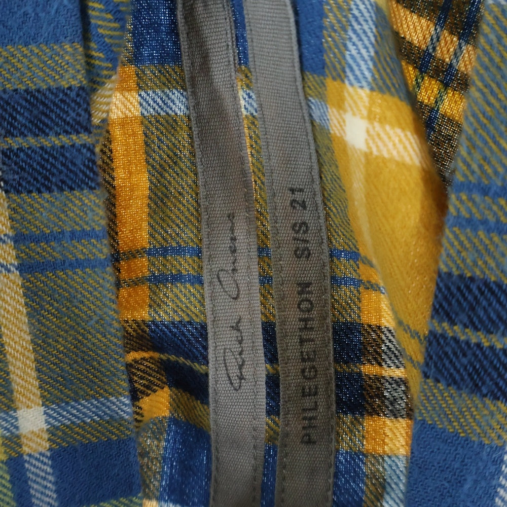 Rick Owens(リックオウエンス) 21SS PHLEGETHON Snap Collar Faun Shirts プレゲトン期 スナップカラーファウンシャツ スナップボタンチェック長袖シャツ RU21S6290-CP イエロー