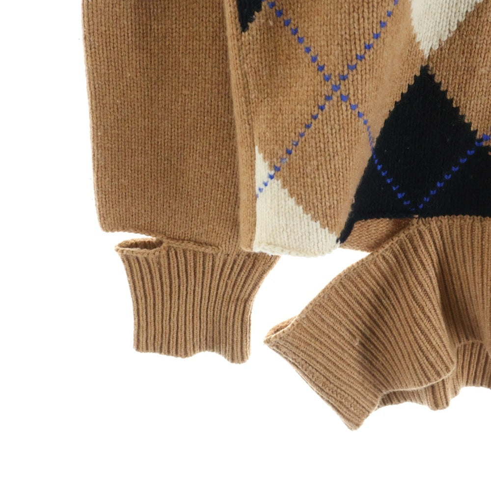 BURBERRY(バーバリー) Vネック チェック柄 アーガイルカットアウトニット セーター ブラウン レディース 8037240