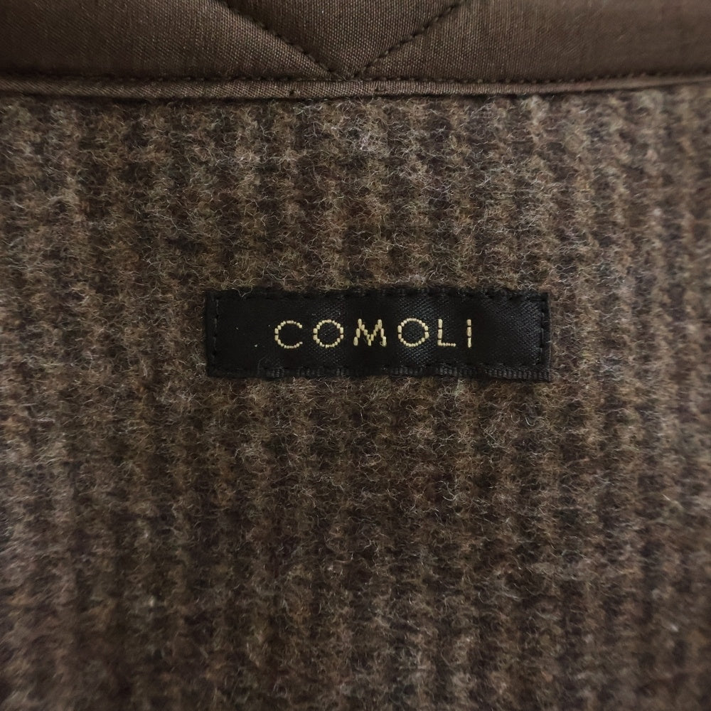 COMOLI(コモリ) Wool/Cashmere ハウンドトゥース CPO ボタンダウン長袖シャツ W03-02012 ブラウン