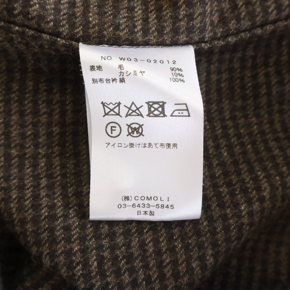 COMOLI(コモリ) Wool/Cashmere ハウンドトゥース CPO ボタンダウン長袖シャツ W03-02012 ブラウン