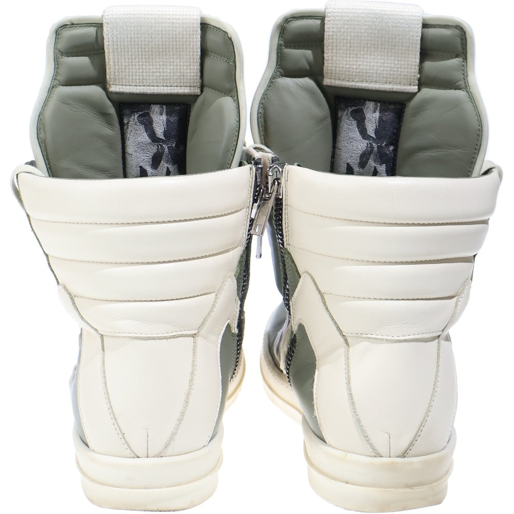 Rick Owens(リックオウエンス) Geobasket ジオバスケット レザー ハイカットスニーカー グリーン/ホワイト