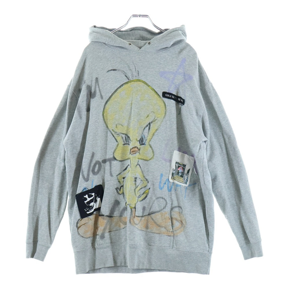 GUERNIKA(ゲルニカ) Tweety Paint Hoodie トウィーティーペイントフーディー パッチカスタムプルオーバーパーカー グレー