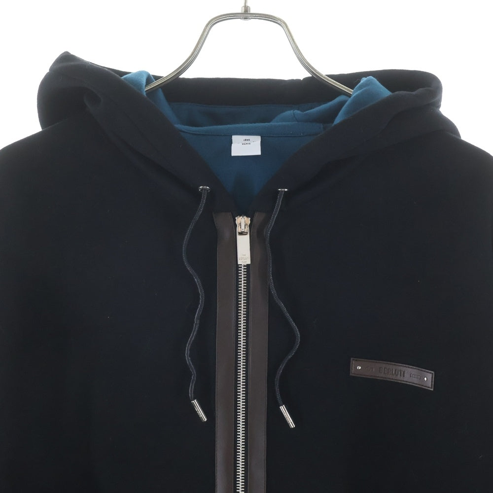 Berluti(ベルルッティ) レザーロゴ ボンティング ジップアップパーカー R2JZL21JAFL ブラック