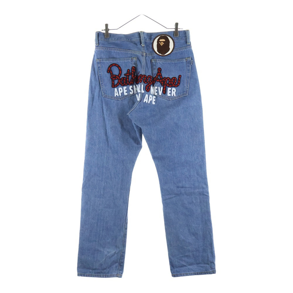 A BATHING APE(アベイシングエイプ) APE SHALL NEVER KILL APE バッグワッペンデザイン デニム パンツ インディゴ 001DPK221002F