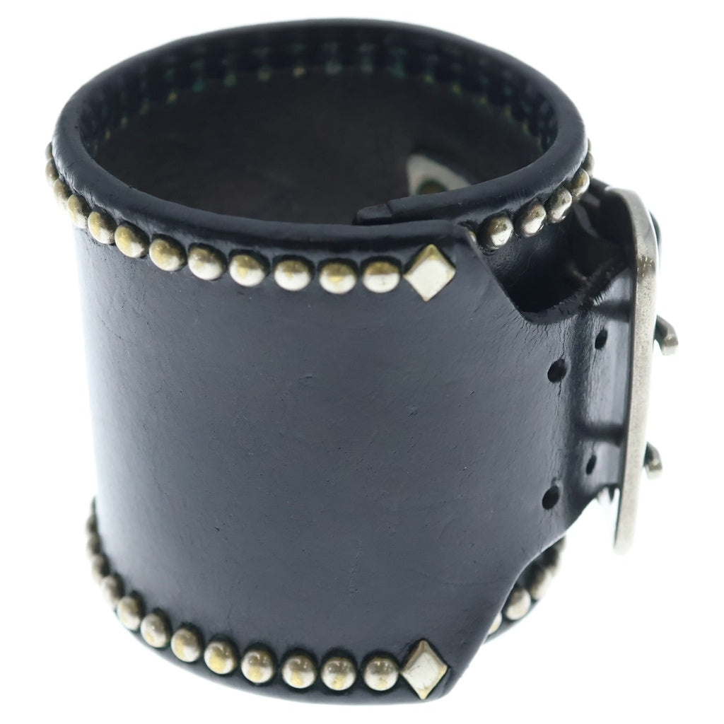 WOLF'S HEAD(ウルフズヘッド) 70mm Studs Leather Bracelet スタッズレザーブレスレット 茶芯 ブラック