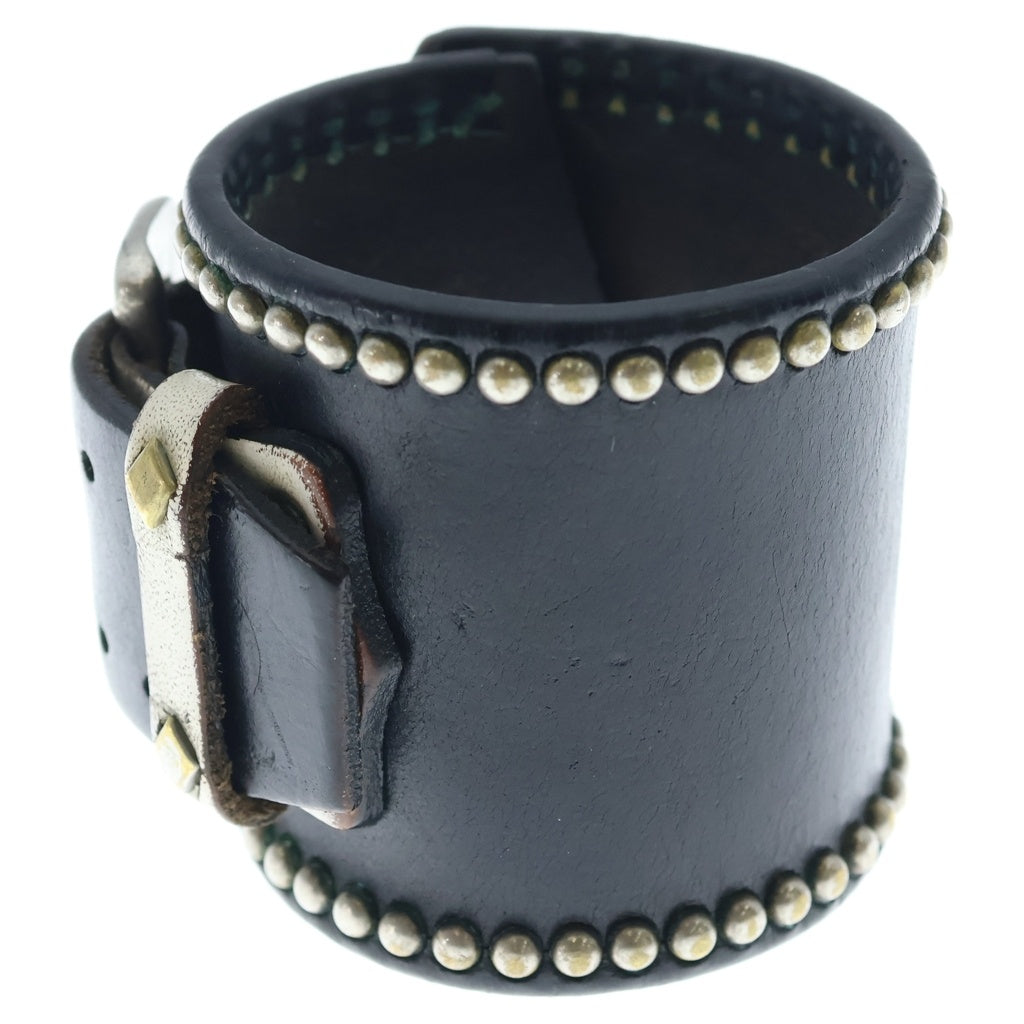 WOLF'S HEAD(ウルフズヘッド) 70mm Studs Leather Bracelet スタッズレザーブレスレット 茶芯 ブラック