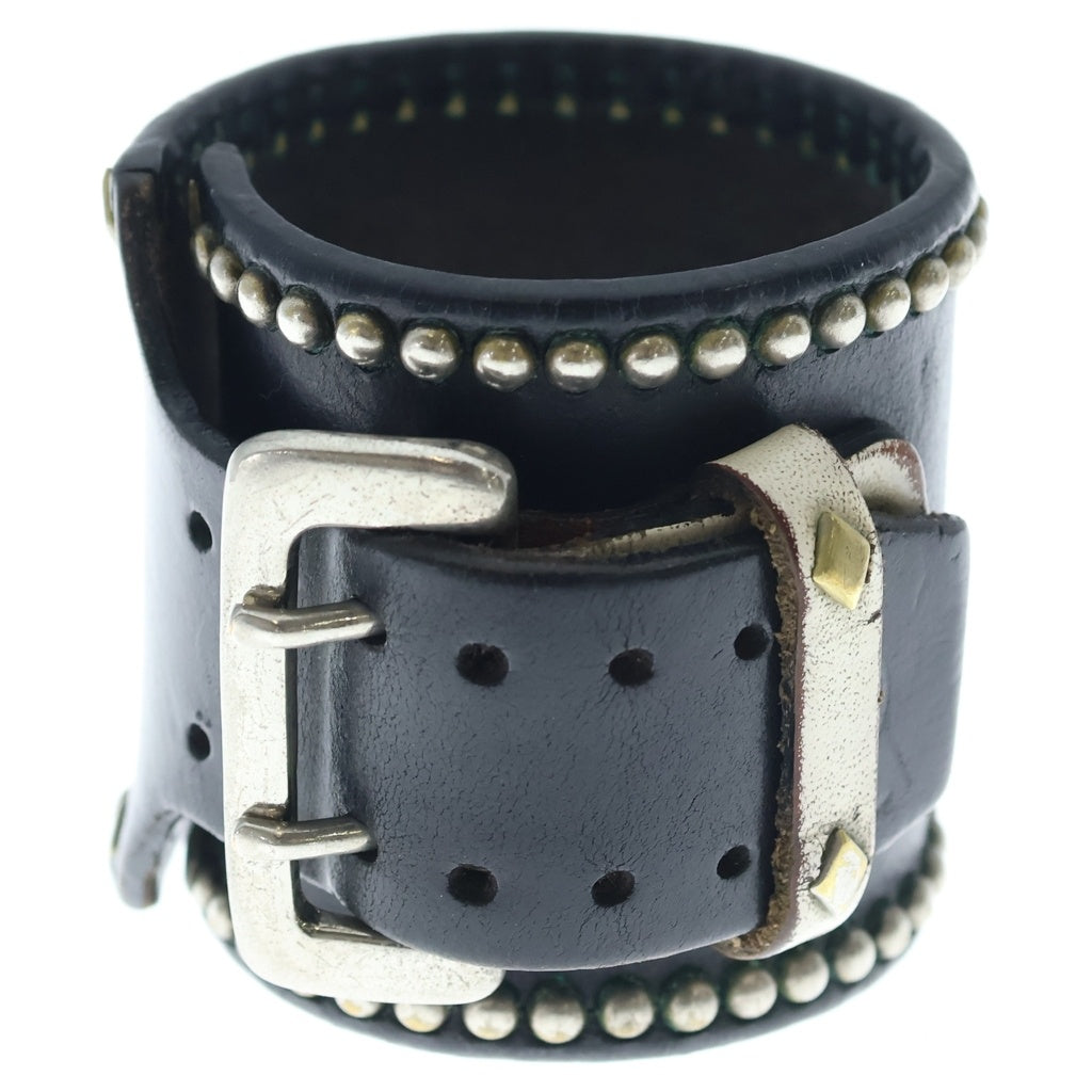 WOLF'S HEAD(ウルフズヘッド) 70mm Studs Leather Bracelet スタッズレザーブレスレット 茶芯 ブラック