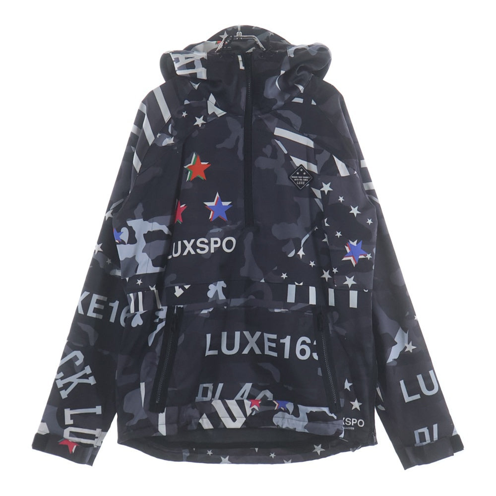 AKM(エーケーエム) ×Brown Bunny LUXE163 ハーフジップ 総柄 フーデット ジャケット ブラック FV017