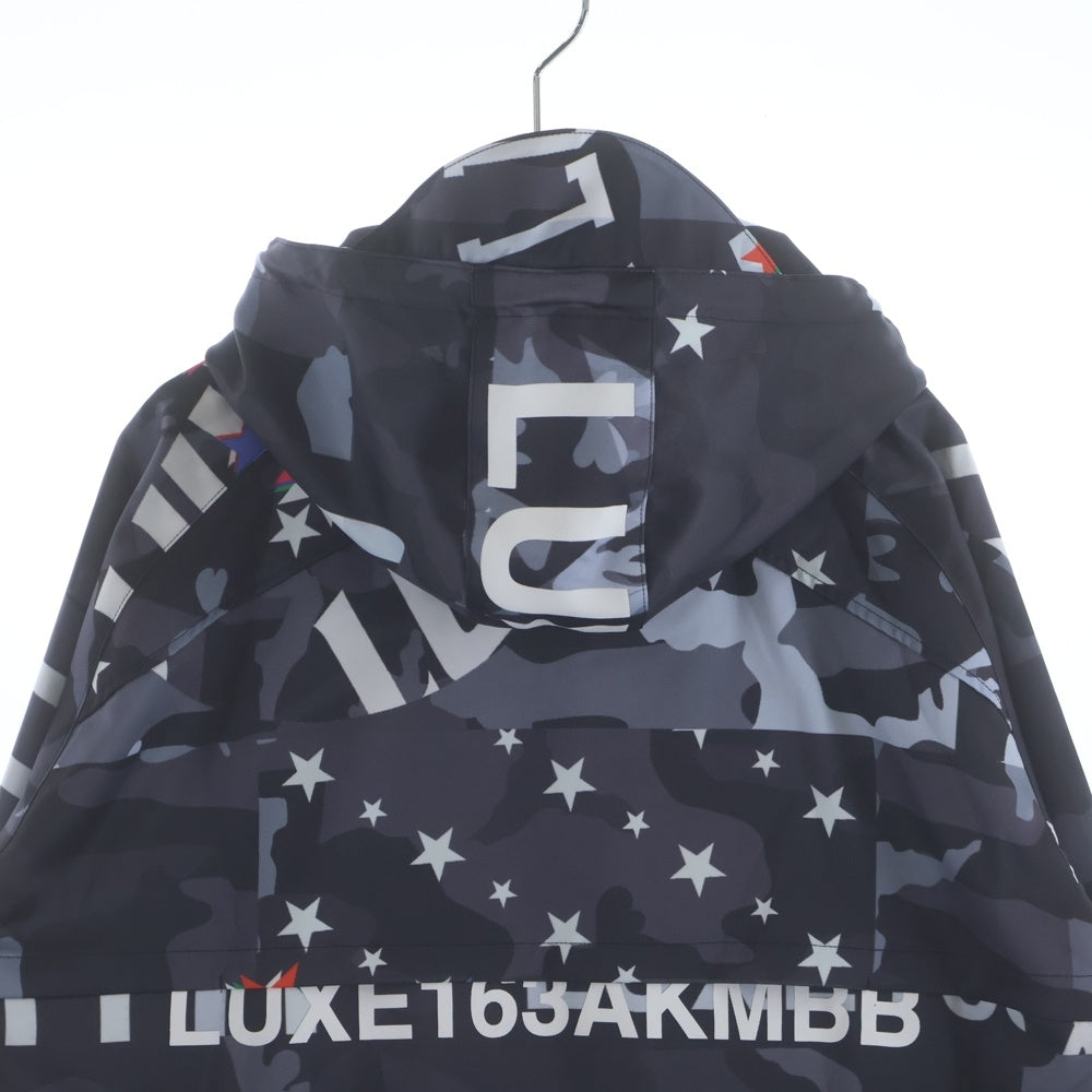 AKM(エーケーエム) ×Brown Bunny LUXE163 ハーフジップ 総柄 フーデット ジャケット ブラック FV017