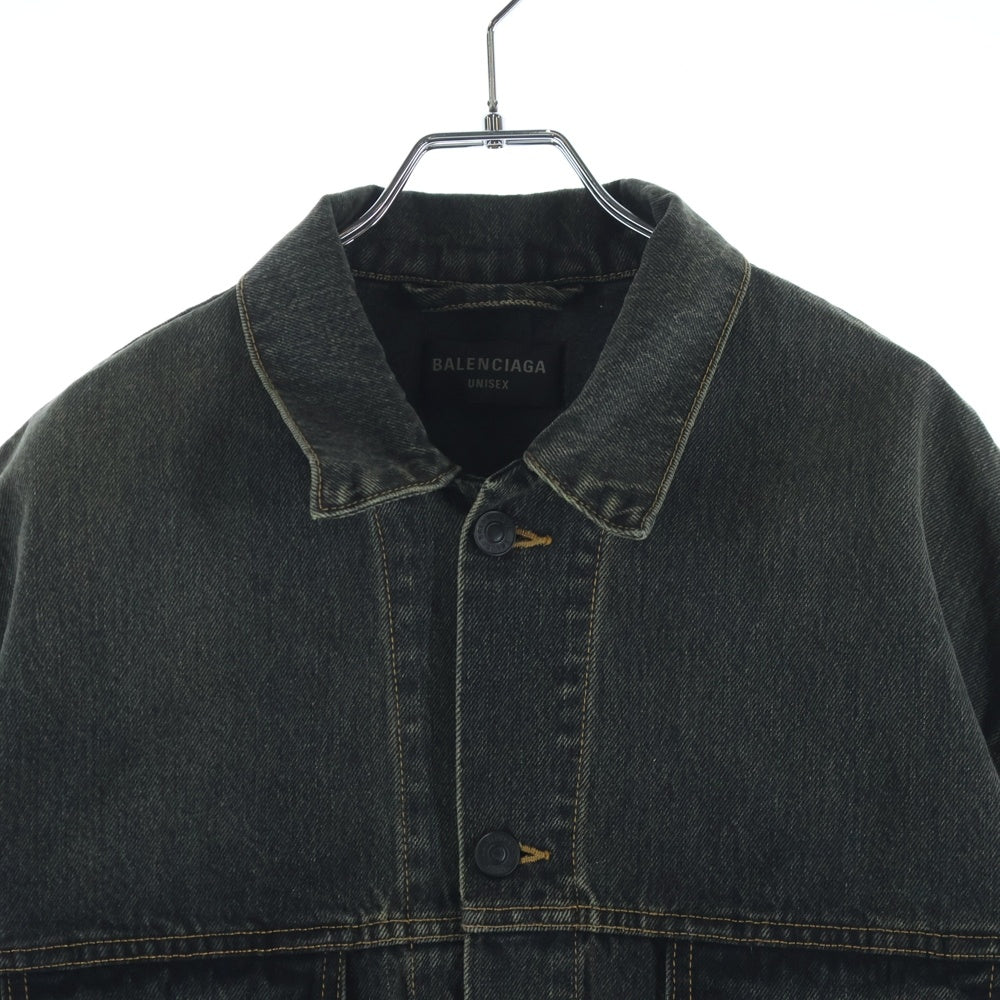 BALENCIAGA(バレンシアガ) 24SS LARGE FIT JACKET WASHED BLACK PAGODA メタルロゴ ラージフィットデニムジャケット ブラック 773804 TBP47