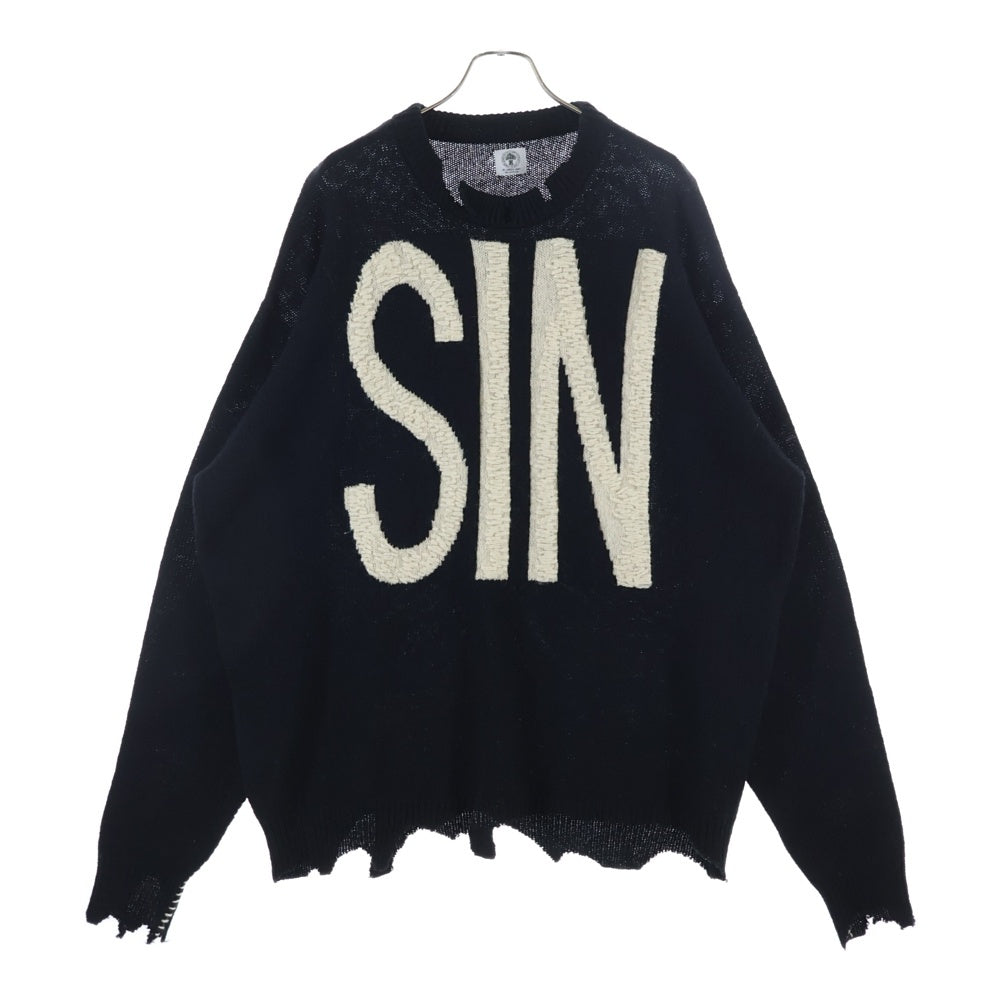 SAINT MICHAEL(セントマイケル) Wool Sweater SIN Black ウール ダメージ加工 ラウンドネック ニット セーター ブラック SM-A21-0000-039