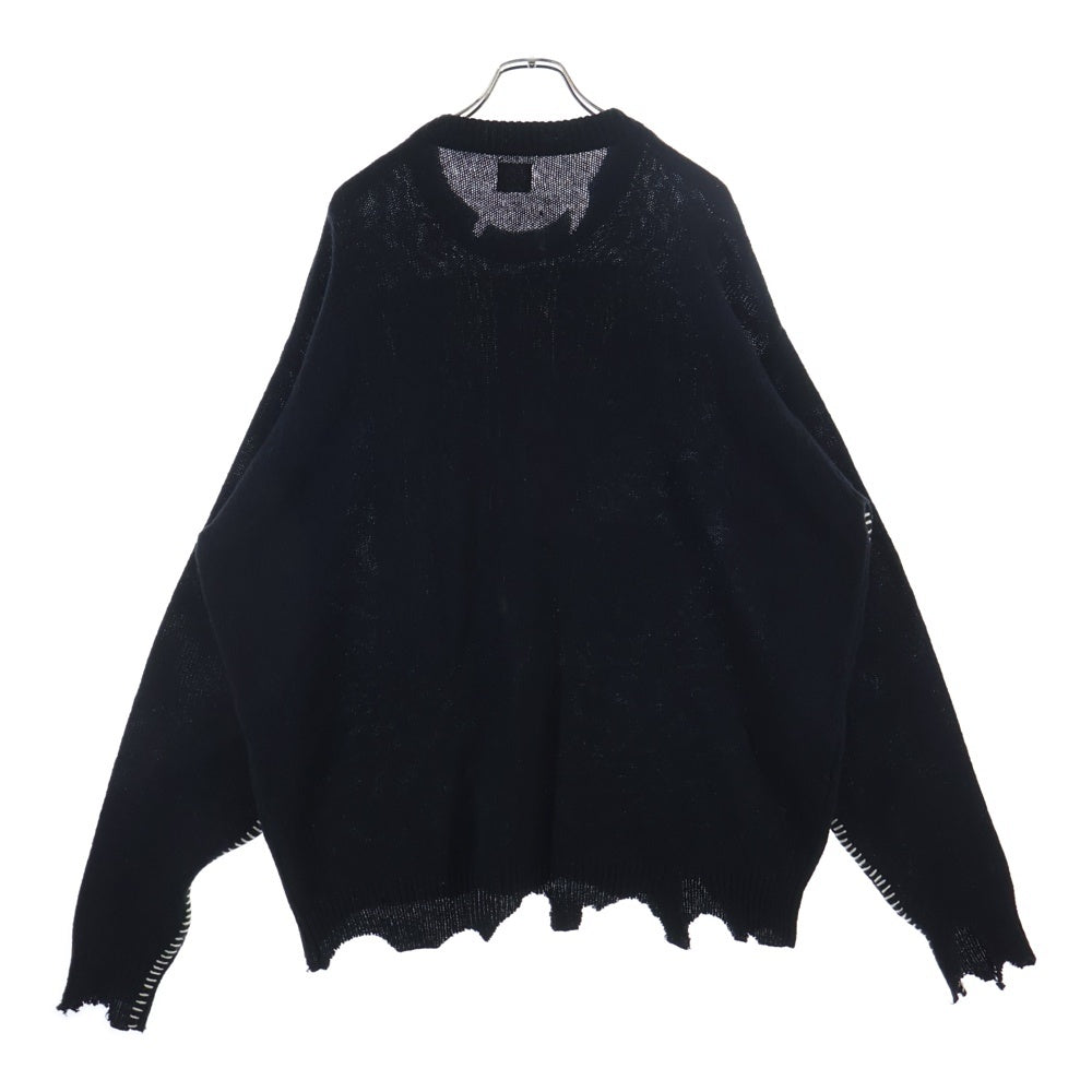 SAINT MICHAEL(セントマイケル) Wool Sweater SIN Black ウール ダメージ加工 ラウンドネック ニット セーター ブラック SM-A21-0000-039