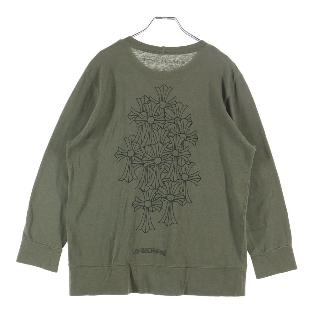 CHROME HEARTS(クロムハーツ) Back Cemetery Cross Sweatshirts バックセメタリークロススウェットシャツ ロゴプリントクルーネックスウェットトレーナー カーキ