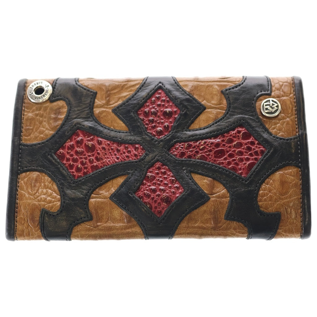Travis Walker(トラヴィスワーカー) 2 Snap Alligator Cross Wallet 2スナップアリゲータークロスウォレット 3折りトラッカーウォレット 財布 ブラウン/レッド/ブラック