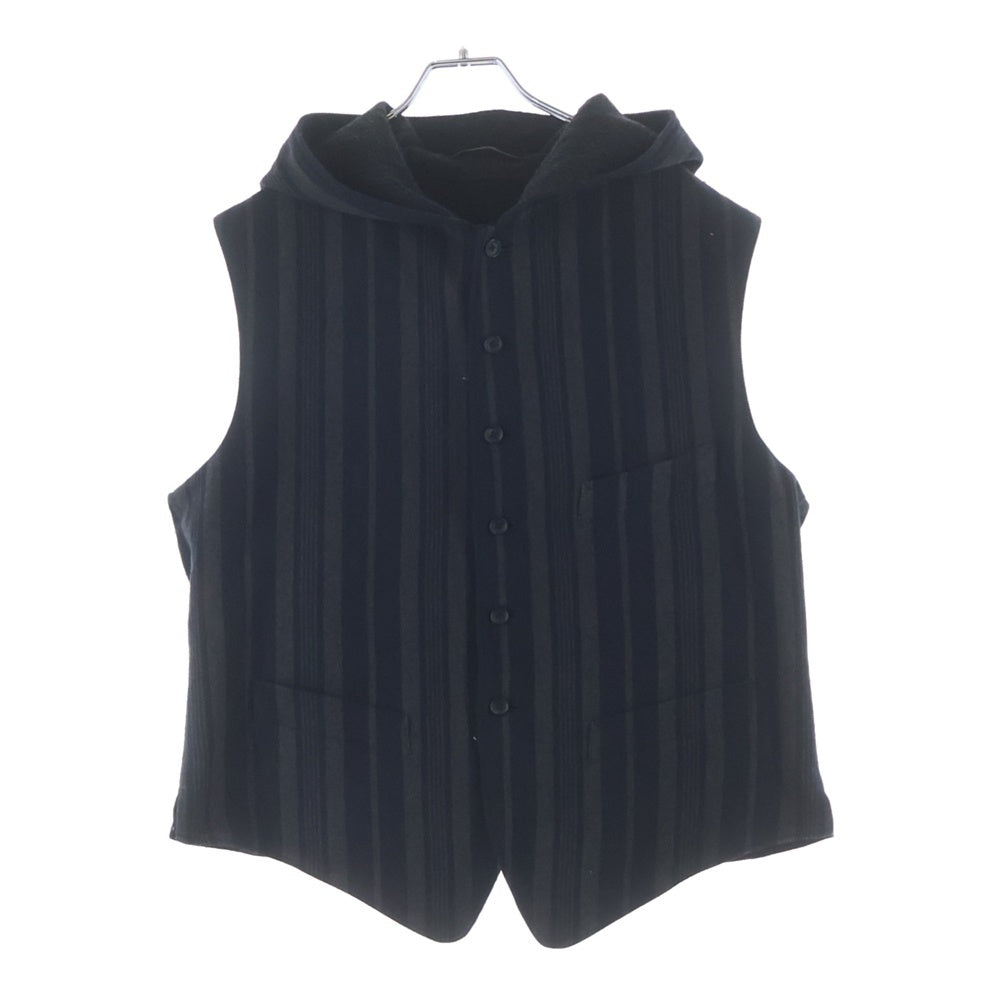 Yohji Yamamoto POUR HOMME(ヨウジヤマモト プールオム) 24AW LOOK34 C/S Nep ST Food Vest 墨染めコットンシルクフードベスト HO-V10-058-1-02 ブラック/グレー