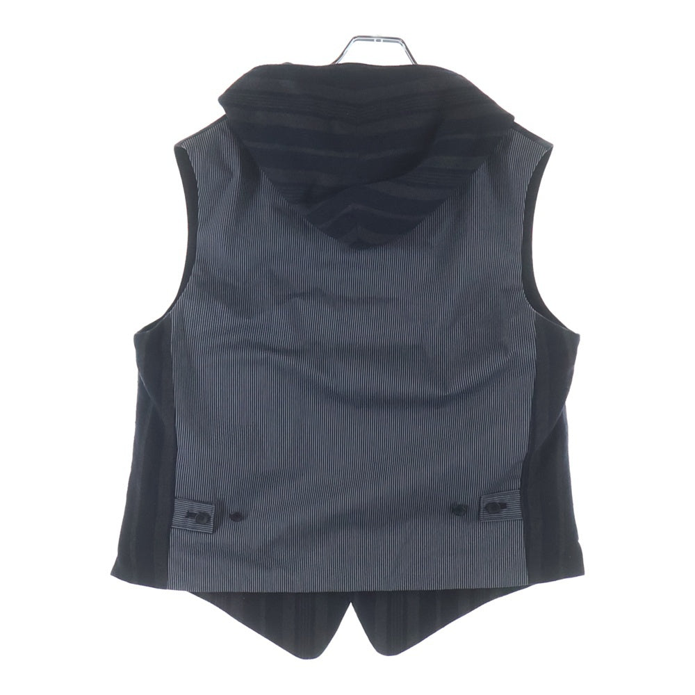 Yohji Yamamoto POUR HOMME(ヨウジヤマモト プールオム) 24AW LOOK34 C/S Nep ST Food Vest 墨染めコットンシルクフードベスト HO-V10-058-1-02 ブラック/グレー
