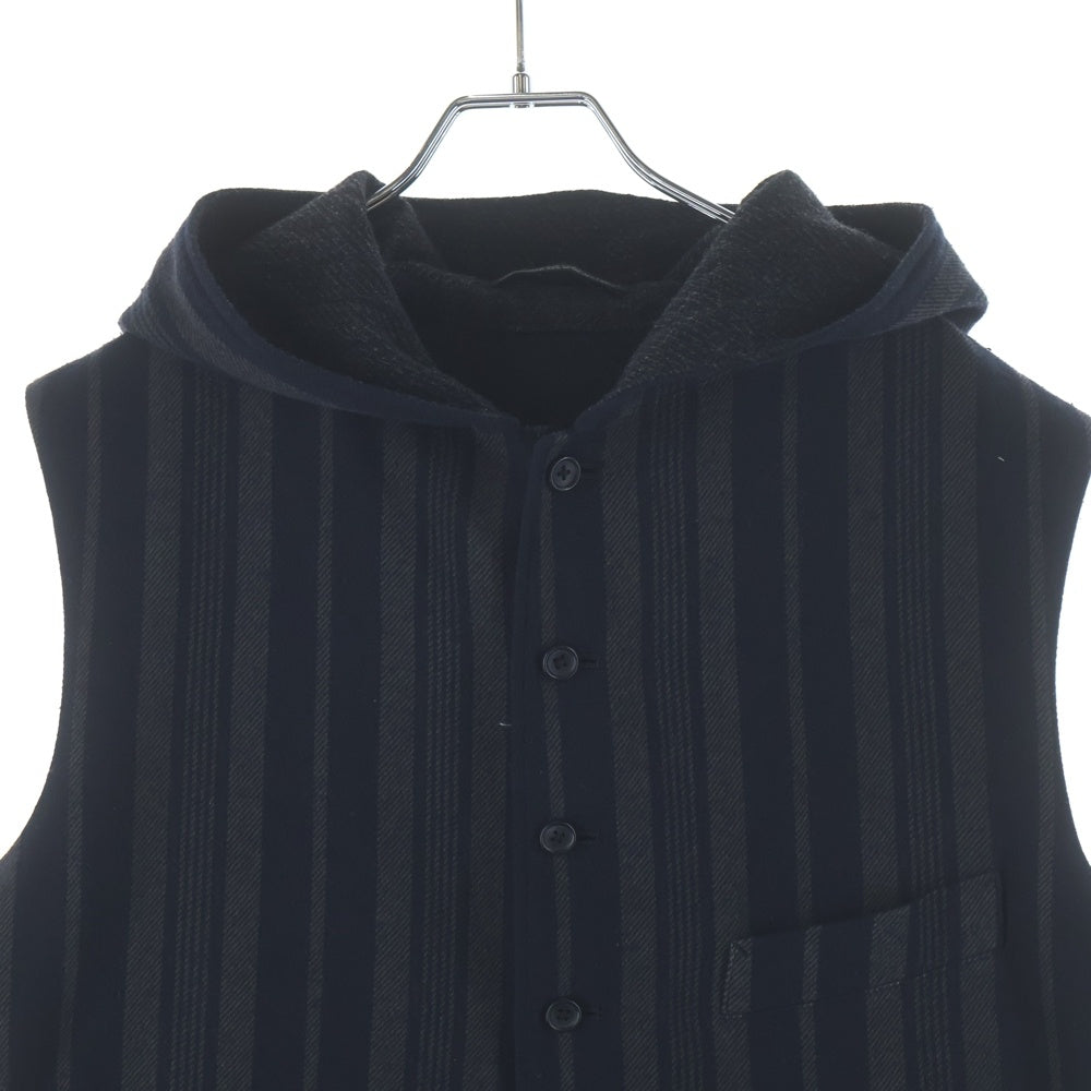 Yohji Yamamoto POUR HOMME(ヨウジヤマモト プールオム) 24AW LOOK34 C/S Nep ST Food Vest 墨染めコットンシルクフードベスト HO-V10-058-1-02 ブラック/グレー