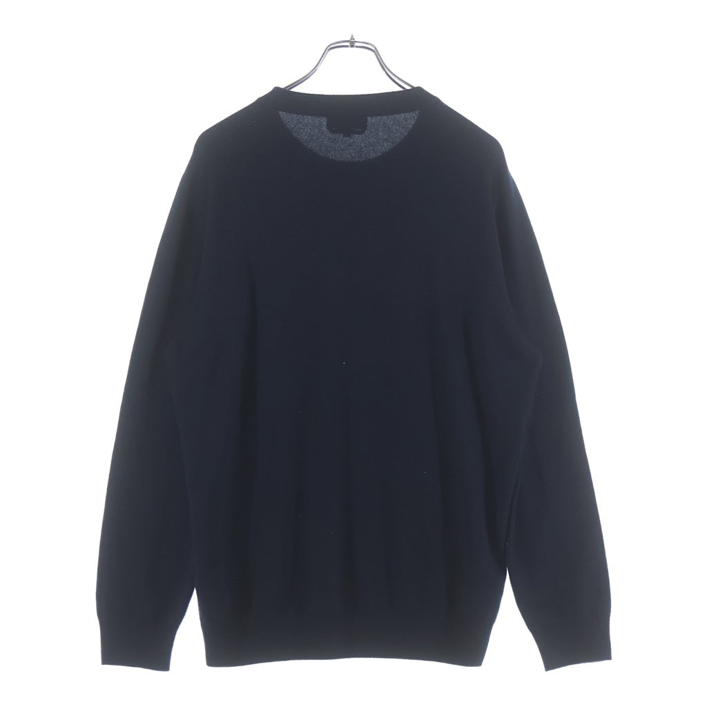 HERMES(エルメス) Leather Stitch Wool Sweater レザーステッチウールセーター スリーブステッチクルーネックニットセーター ネイビー