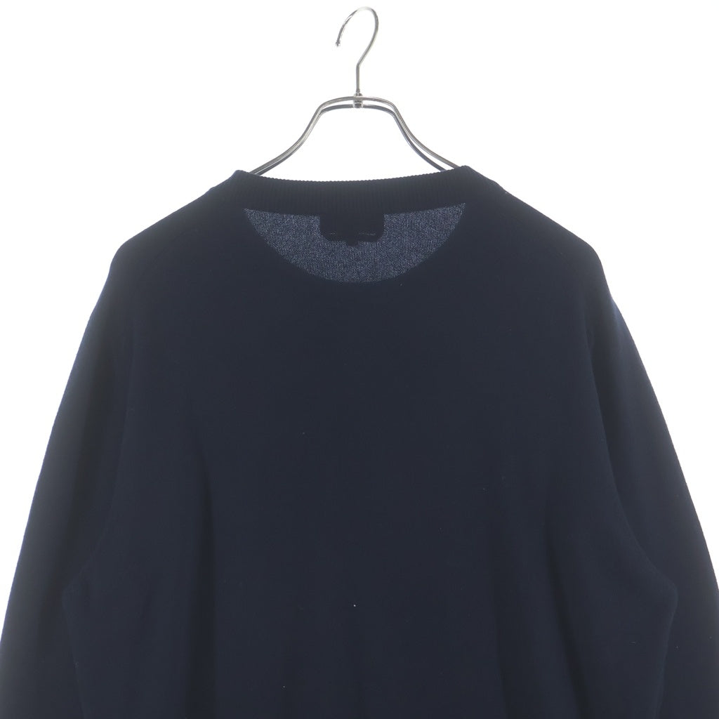 HERMES(エルメス) Leather Stitch Wool Sweater レザーステッチウールセーター スリーブステッチクルーネックニットセーター ネイビー