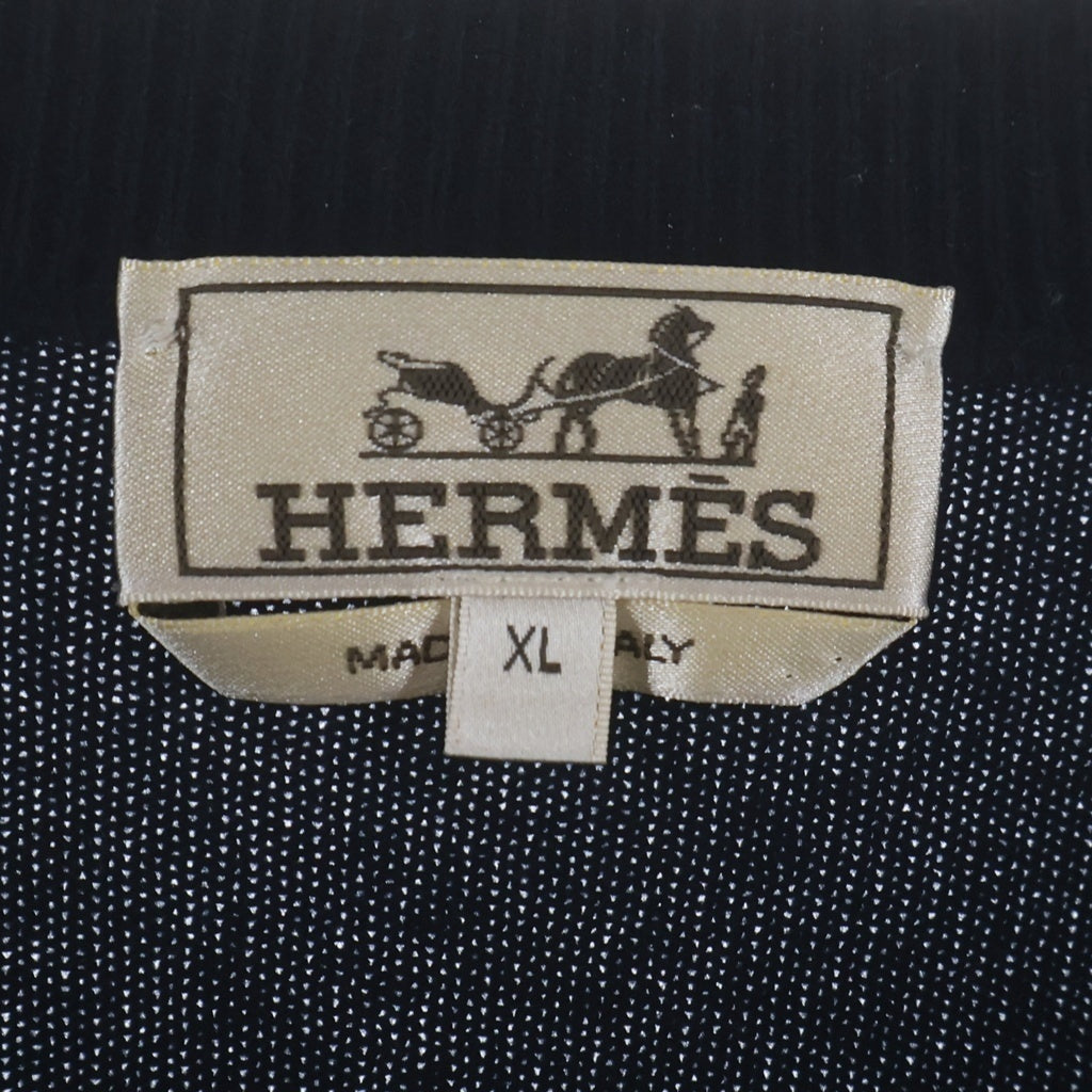 HERMES(エルメス) Leather Stitch Wool Sweater レザーステッチウールセーター スリーブステッチクルーネックニットセーター ネイビー