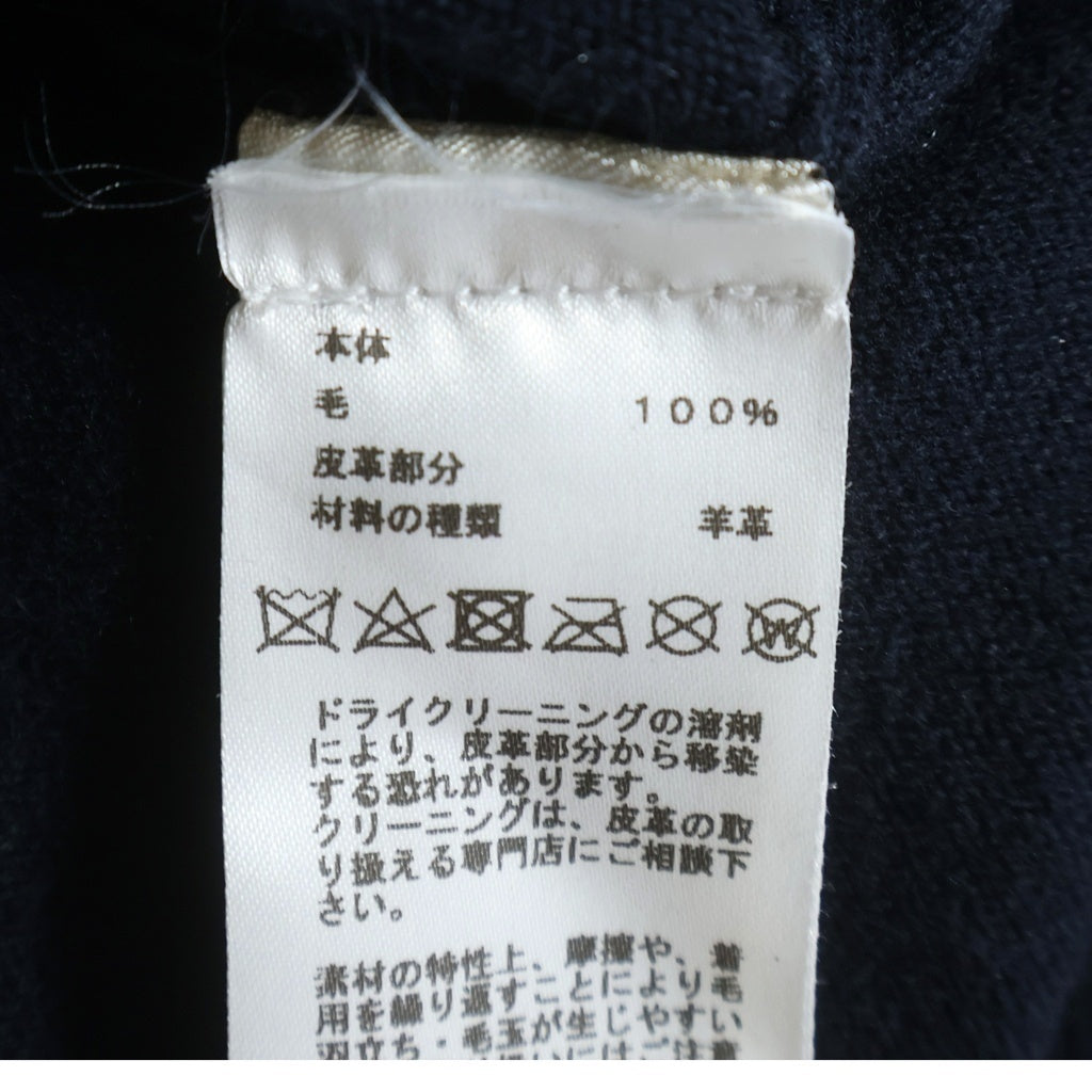 HERMES(エルメス) Leather Stitch Wool Sweater レザーステッチウールセーター スリーブステッチクルーネックニットセーター ネイビー