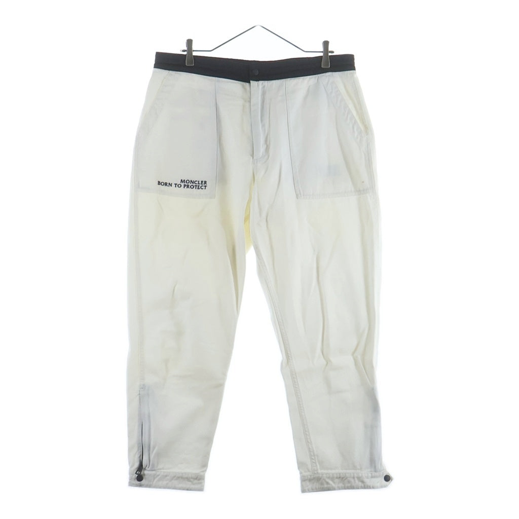 MONCLER GRENOBLE(モンクレールグルノーブル) 22SS PANTALONI Logo Embroidered Cotton Tapered Trouser ロゴ刺繍ドローストリングテーパードパンツ H10912A00028 ホワイト