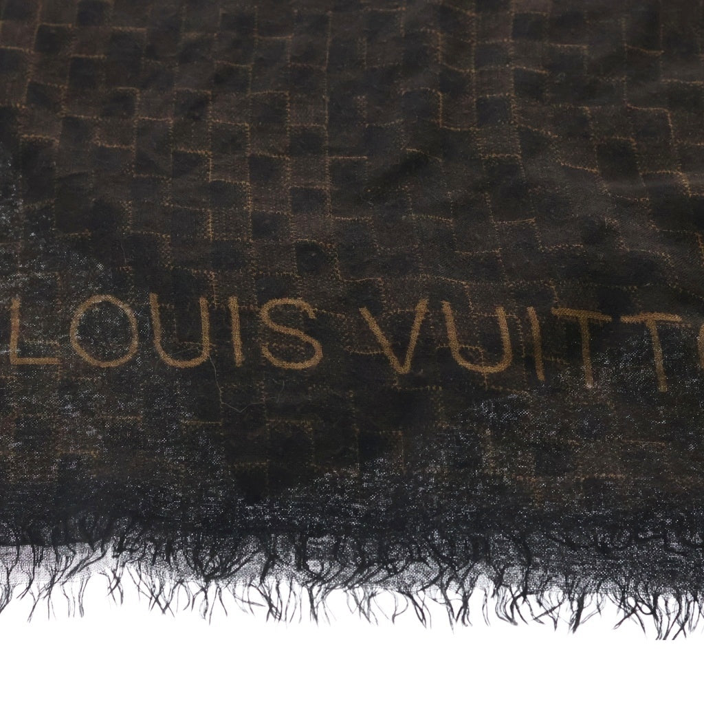 LOUIS VUITTON(ルイヴィトン) カシミヤ チェック柄 ロゴデザイン フリンジ ストール スカーフ ブラウン レディース